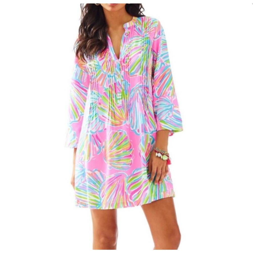 Lilly Pulitzer Pink Multicolor Shell-Print Midi Tunic Dress